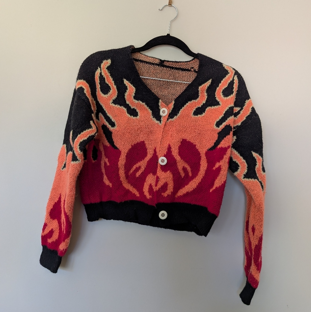 SHEIN Black and Red Flame Cardigan